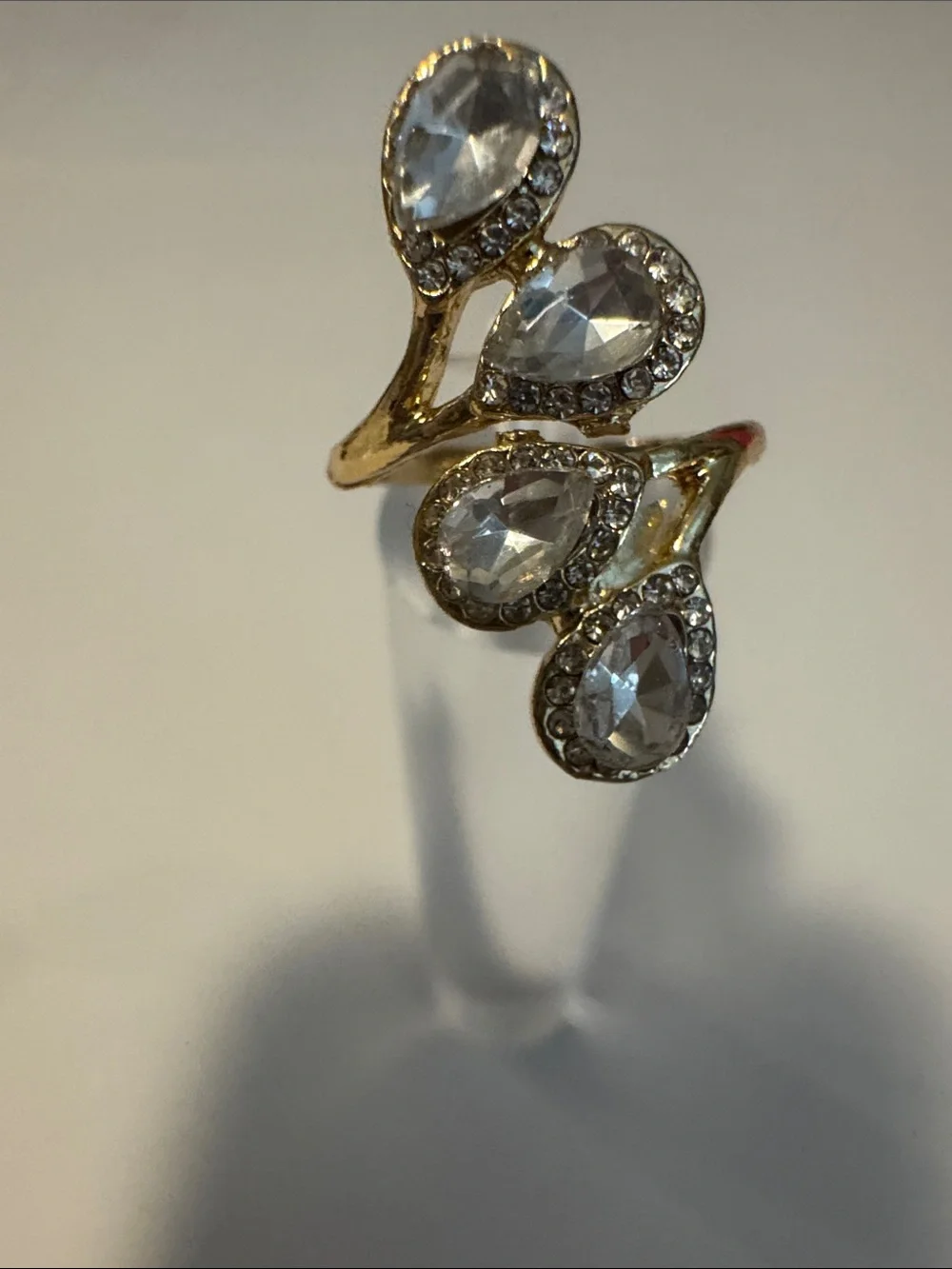 Gold-Tone Teardrop Crystal Cluster Ring - Clear
